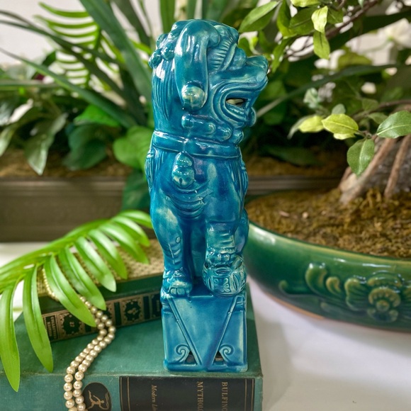 FOO Dog Statue 9 1/2", Turquoise Chinese Good Fortune Figure, Home Decor Vintage - Picture 12 of 14